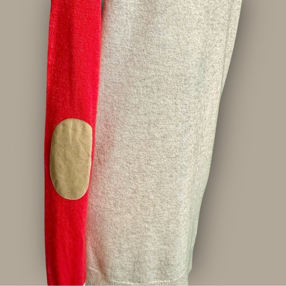 J. Crew Factory Red & Tan Colorblock Side Button Sweater with Elbow Patches Sz M - Picture 12 of 12
